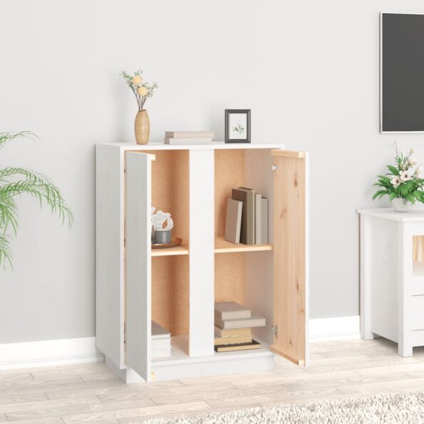 vidaXL Komoda biela 60x35x80 cm borovicový masív – Obrázok 3