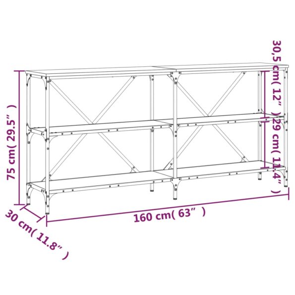 VXL8720845941512_g_en_hd_7.jpg vidaXL Konzolový stolík hnedý dub 160x30x75cm kompozitné drevo železo – Obrázok 9