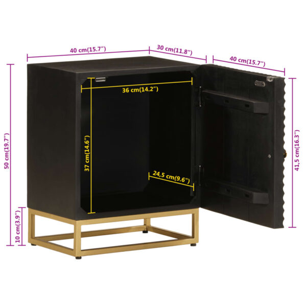 vidaXL Nočný stolík, čierny 40x30x50 cm, mangový masív a železo – Obrázok 9