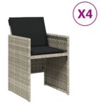vidaXL Záhradné stoličky s vankúšmi 4 ks svetlosivé polyratan – Obrázok 2