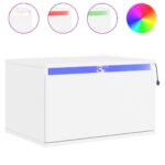 vidaXL Nástenná nočná skrinka s LED osvetlením biela – Obrázok 2