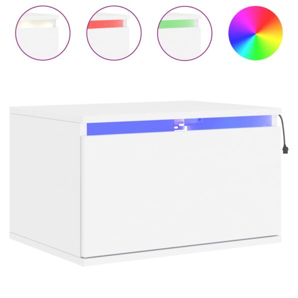 vidaXL Nástenná nočná skrinka s LED osvetlením biela – Obrázok 2