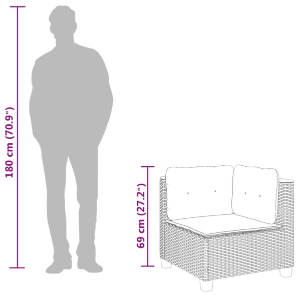 vidaXL Záhradná pohovka rohová s vankúšmi čierna polyratanová – Obrázok 9