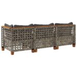 vidaXL Záhradná pohovka s podložkami, 3-miestna, sivá, polyratan – Obrázok 6