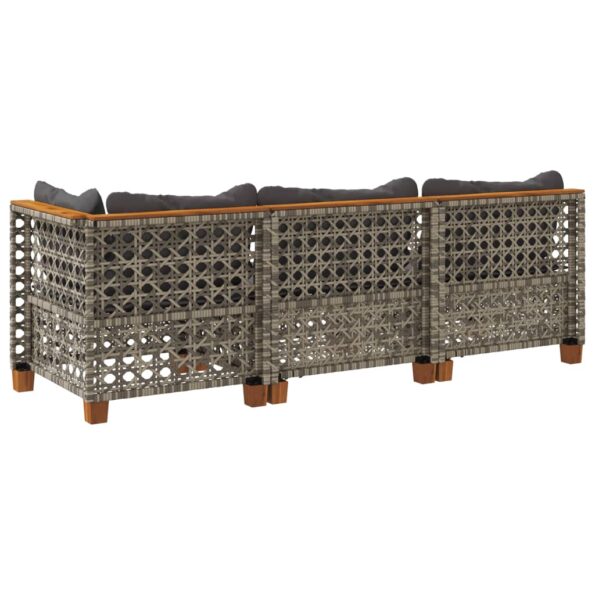 vidaXL Záhradná pohovka s podložkami, 3-miestna, sivá, polyratan – Obrázok 6