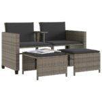 vidaXL Záhradná pohovka, 2-miestna, stôl a taburetky, sivá, polyratan – Obrázok 4