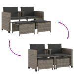 vidaXL Záhradná pohovka, 2-miestna, stôl a taburetky, sivá, polyratan – Obrázok 8