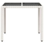 vidaXL Záhradný stôl so sklenenou doskou biely 90x90x75 cm polyratan – Obrázok 5