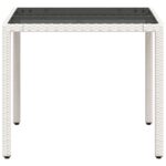 vidaXL Záhradný stôl so sklenenou doskou biely 90x90x75 cm polyratan – Obrázok 6