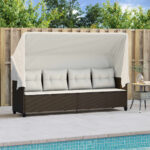 vidaXL Záhradné ležadlo so strieškou a podložkami, hnedé, polyratan – Obrázok 3