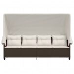 vidaXL Záhradné ležadlo so strieškou a podložkami, hnedé, polyratan – Obrázok 5