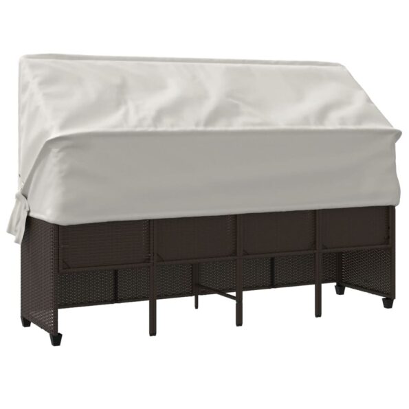 vidaXL Záhradné ležadlo so strieškou a podložkami, hnedé, polyratan – Obrázok 7