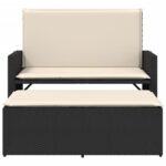 vidaXL Záhradná lavička s podložkami a podnožkou čierna polyratan – Obrázok 5