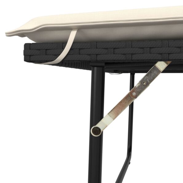 vidaXL Záhradná lavička s podložkami a podnožkou čierna polyratan – Obrázok 9