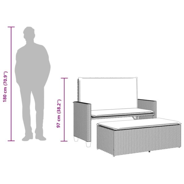 vidaXL Záhradná lavička s podložkami a podnožkou čierna polyratan – Obrázok 11
