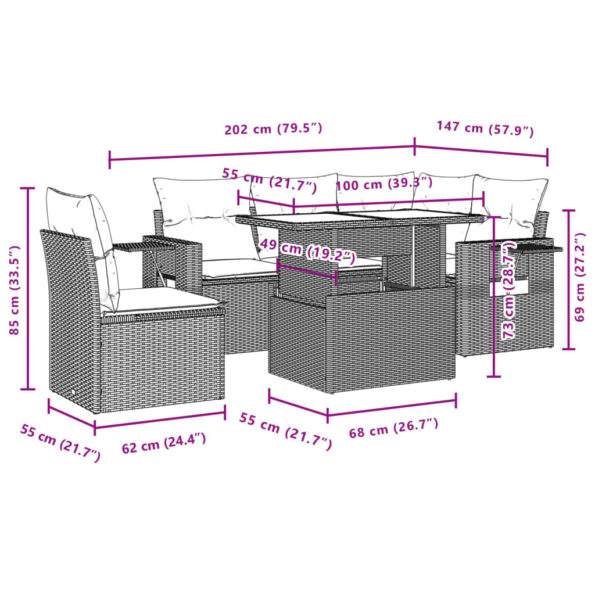 vidaXL 6-dielna záhradná sedacia súprava s podložkami polyratan sivá – Obrázok 11