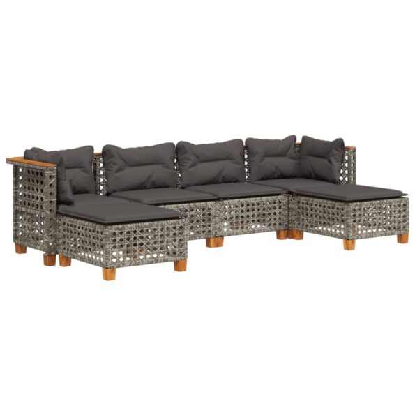 vidaXL 6-dielna záhradná sedacia súprava s podložkami polyratan sivá – Obrázok 2