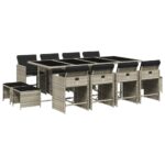 vidaXL 13-dielna záhrad. jedálenská súprava vankúš bledosivá polyratan – Obrázok 2