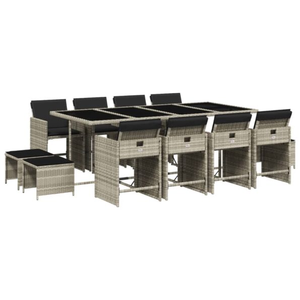 vidaXL 13-dielna záhrad. jedálenská súprava vankúš bledosivá polyratan – Obrázok 2