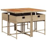 vidaXL 5-dielna záhradná jedálenská súprava a vankúše béžová polyratan – Obrázok 4