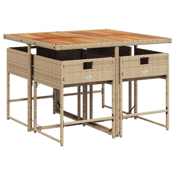 vidaXL 5-dielna záhradná jedálenská súprava a vankúše béžová polyratan – Obrázok 4