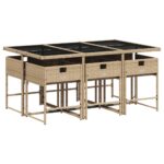 vidaXL 7-dielna záhradná jedálenská súprava a vankúše béžová polyratan – Obrázok 4