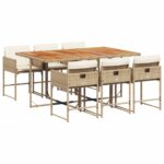 vidaXL 7-dielna záhradná jedálenská súprava a vankúše béžová polyratan – Obrázok 2