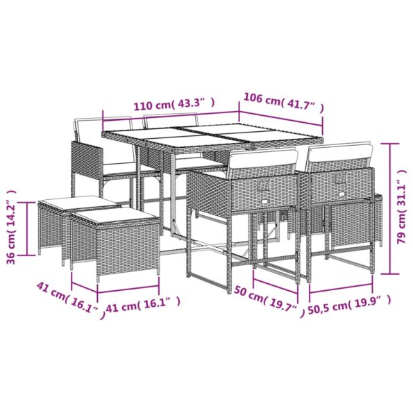 VXL8721102498251_g_en_hd_9.jpg vidaXL 9-dielna záhradná jedálenská sada s vankúšmi čierna polyratan – Obrázok 11
