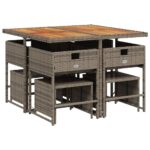 vidaXL 9-dielna záhradná jedálenská sada s podložkami sivá polyratan – Obrázok 4