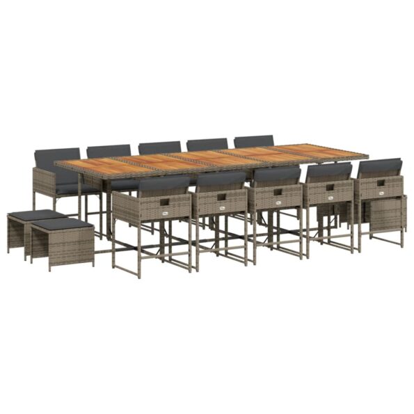 vidaXL 15-dielna záhrad. jedálenská súprava s vankúšmi sivá polyratan – Obrázok 2