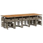 vidaXL 15-dielna záhrad. jedálenská súprava s vankúšmi sivá polyratan – Obrázok 5