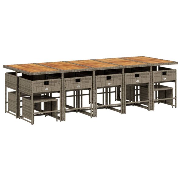 vidaXL 15-dielna záhrad. jedálenská súprava s vankúšmi sivá polyratan – Obrázok 5