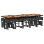 vidaXL 15-dielna záhr. jedálenská súprava s vankúšmi čierna polyratan – Obrázok 4