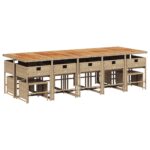 vidaXL 15-dielna záhrad. jedálenská sada s vankúšmi béžová polyratan – Obrázok 6