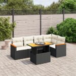 vidaXL 6-dielna záhradná súprava pohoviek s vankúšmi čierna polyratan