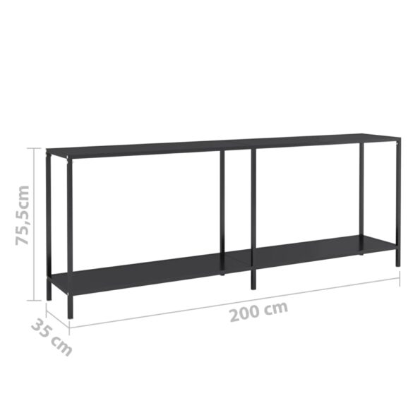 vidaXL Konzolový stolík čierny 200x35x75,5 cm tvrdené sklo – Obrázok 7