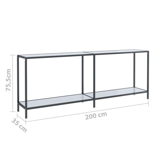vidaXL Konzolový stolík biely 200x35x75,5 cm tvrdené sklo – Obrázok 8