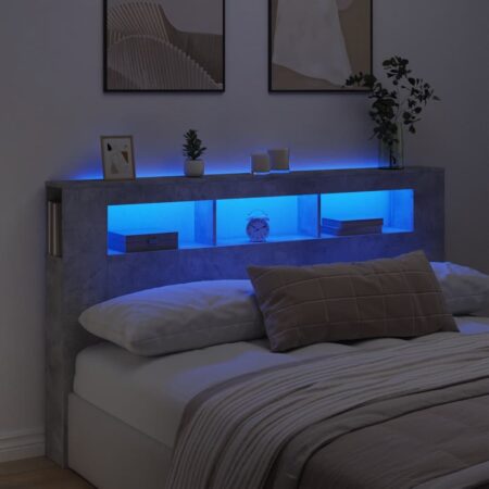 vidaXL Čelo s LED betónovo sivé 180x18,5x103,5 cm kompozitné drevo