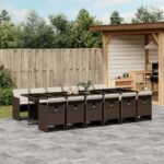 vidaXL 13-dielna záhradná jedálenská súprava vankúše hnedá polyratan