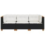 vidaXL Záhradná pohovka s vankúšmi 3-miestna čierna polyratan – Obrázok 4