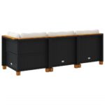 vidaXL Záhradná pohovka s vankúšmi 3-miestna čierna polyratan – Obrázok 6