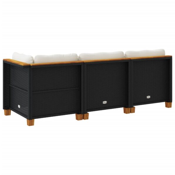 vidaXL Záhradná pohovka s vankúšmi 3-miestna čierna polyratan – Obrázok 6