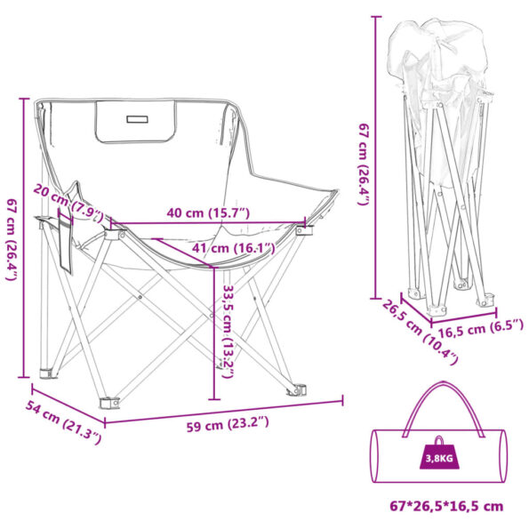 vidaXL Kempingové stoličky s vreckom skladacie 2 ks žiarivomodrá – Obrázok 12