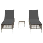 vidaXL Záhradné ležadlá 2 ks so stolíkom sivé polyratan – Obrázok 3