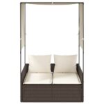 vidaXL Dvojité ležadlo so strieškou a závesmi hnedé polyratan – Obrázok 3