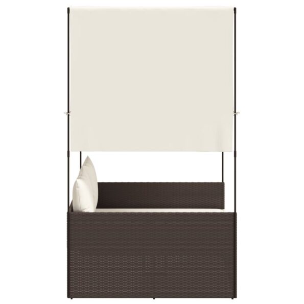 vidaXL Dvojité ležadlo so strieškou a závesmi hnedé polyratan – Obrázok 4
