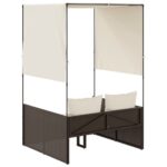 vidaXL Dvojité ležadlo so strieškou a závesmi hnedé polyratan – Obrázok 5