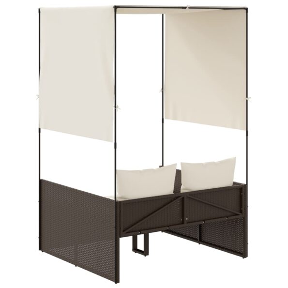 vidaXL Dvojité ležadlo so strieškou a závesmi hnedé polyratan – Obrázok 5