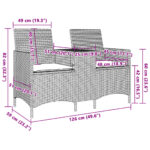 vidaXL 2-miestna záhradná pohovka so stolom vankúše sivá polyratan – Obrázok 8