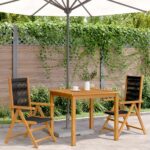 vidaXL Záhradné stoličky 2 ks čierne masívne akáciové drevo polyratan – Obrázok 3